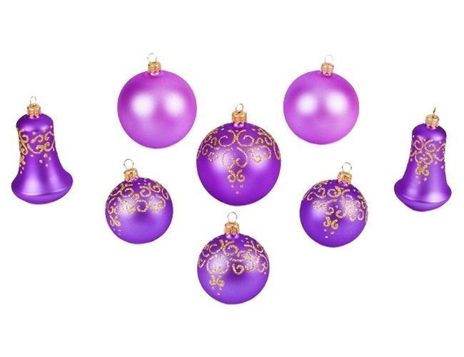 Набор стеклянных елочных игрушек грация (шары, колокольчики), фиолетовые, елочка