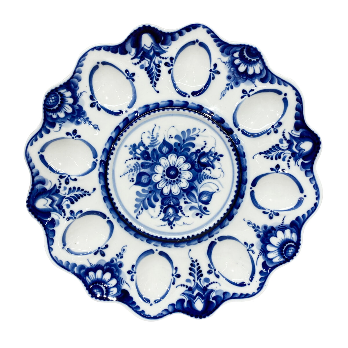 Тарелка для яиц росписи шестаковой диаметр 27 см. гжель ручная роспись