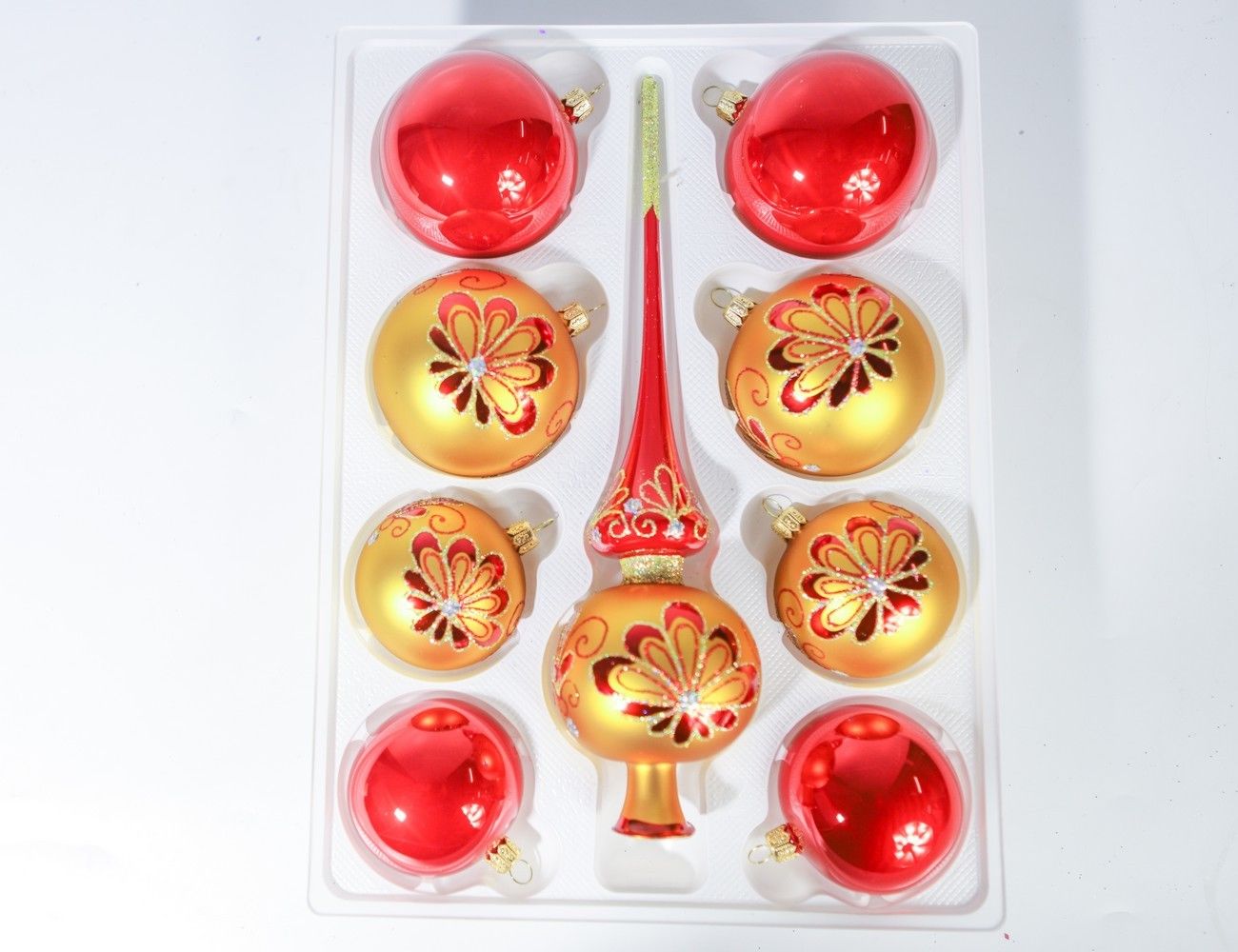 Набор ёлочных игрушек грёзы, верхушка+4х60 мм+4х75 мм, золотой с красным, елочка