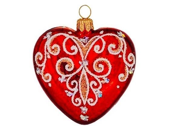 Ёлочное украшение сердечко элегия, 65 мм, красное, елочка