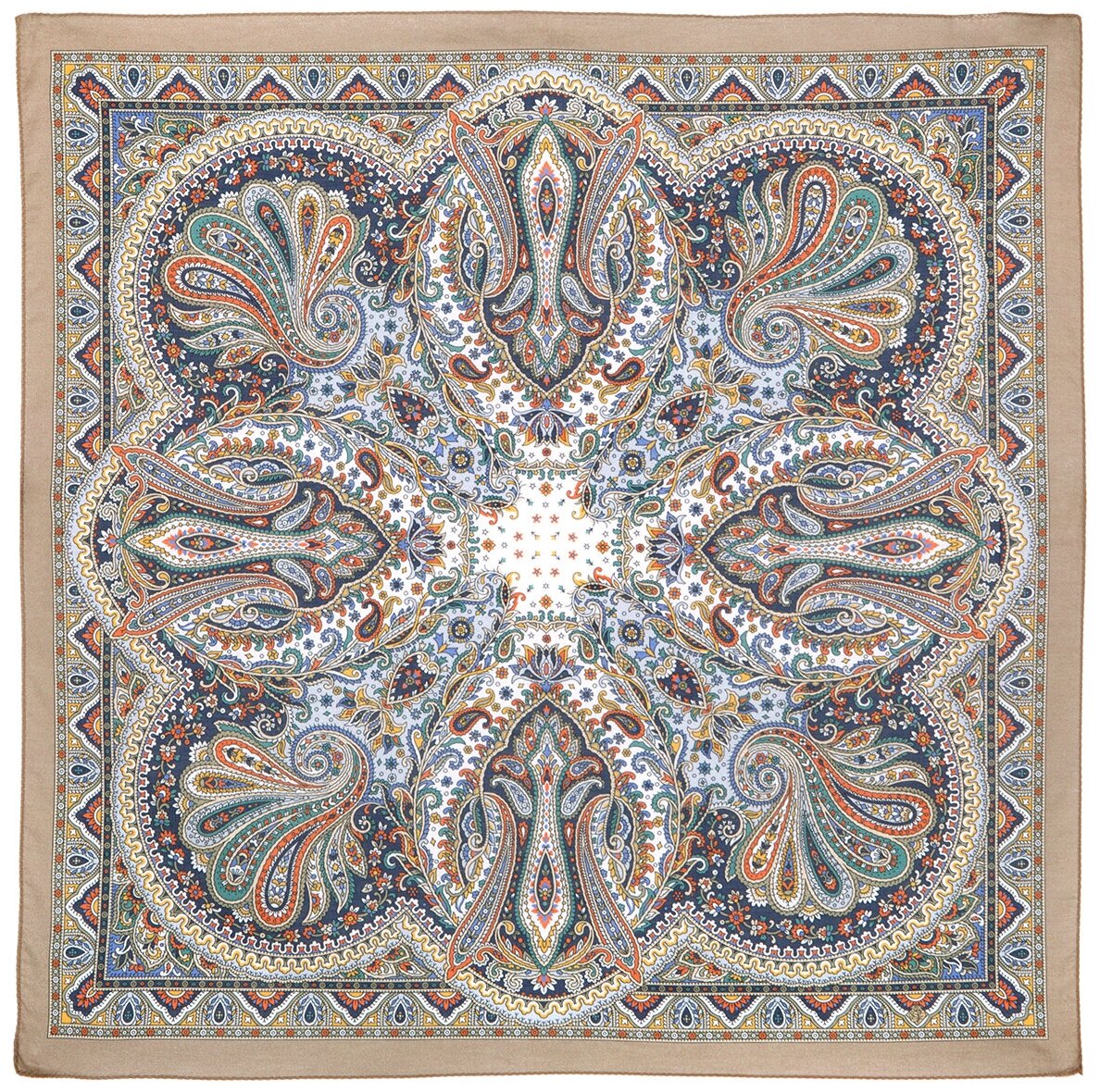 Павловопосадские платки/ платок из хлопка (батист), 1750 тальянка, вид 2, бежевый