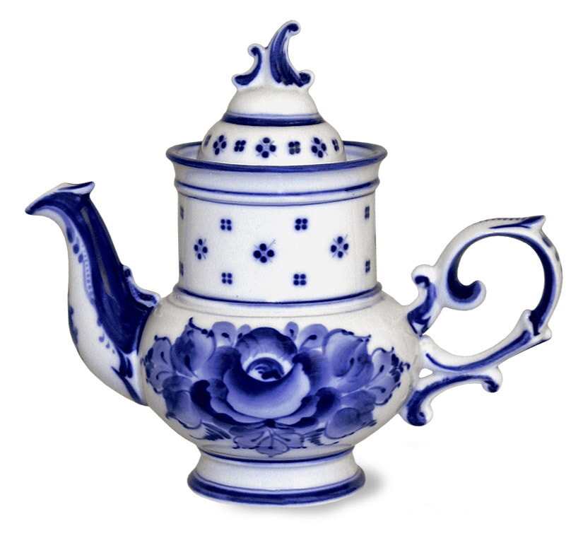 Чайник голубка в традиционной росписи объем 630 мл. гжель ручная роспись