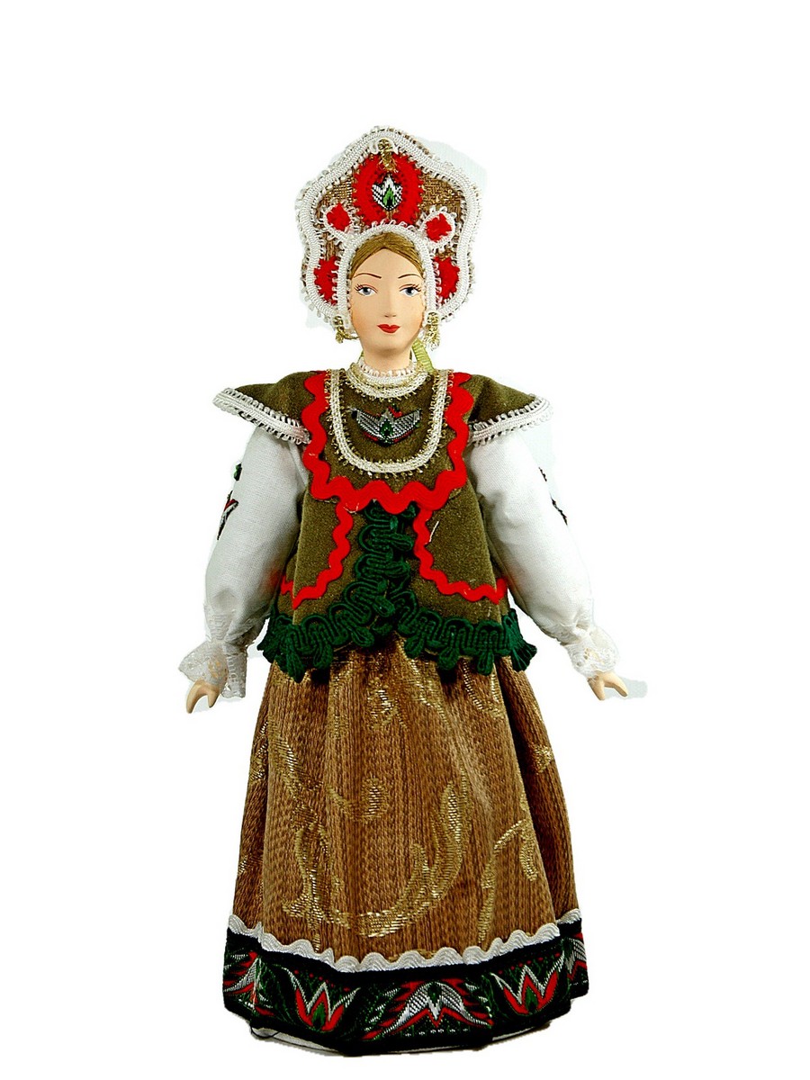 Коллекционная фарфоровая кукла ручной работы “русская красавица в кокошнике и душегрее”