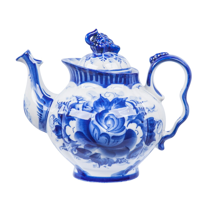 Сервиз чайный "голубая рапсодия" натальи кустаревой гжель ручная роспись