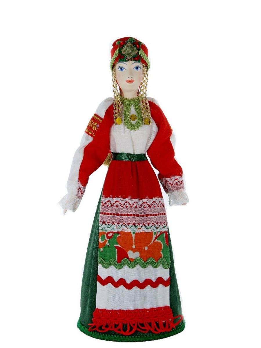 Кукла коллекционная потешного промысла в традиционном девичьем праздничном костюме. россия.