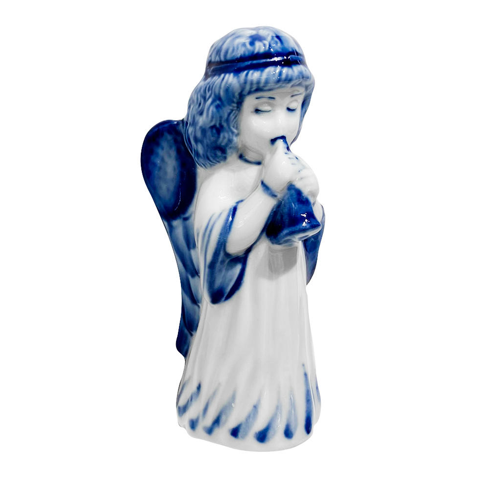 Скульптура ангелок с дудочкой гжель ручная роспись