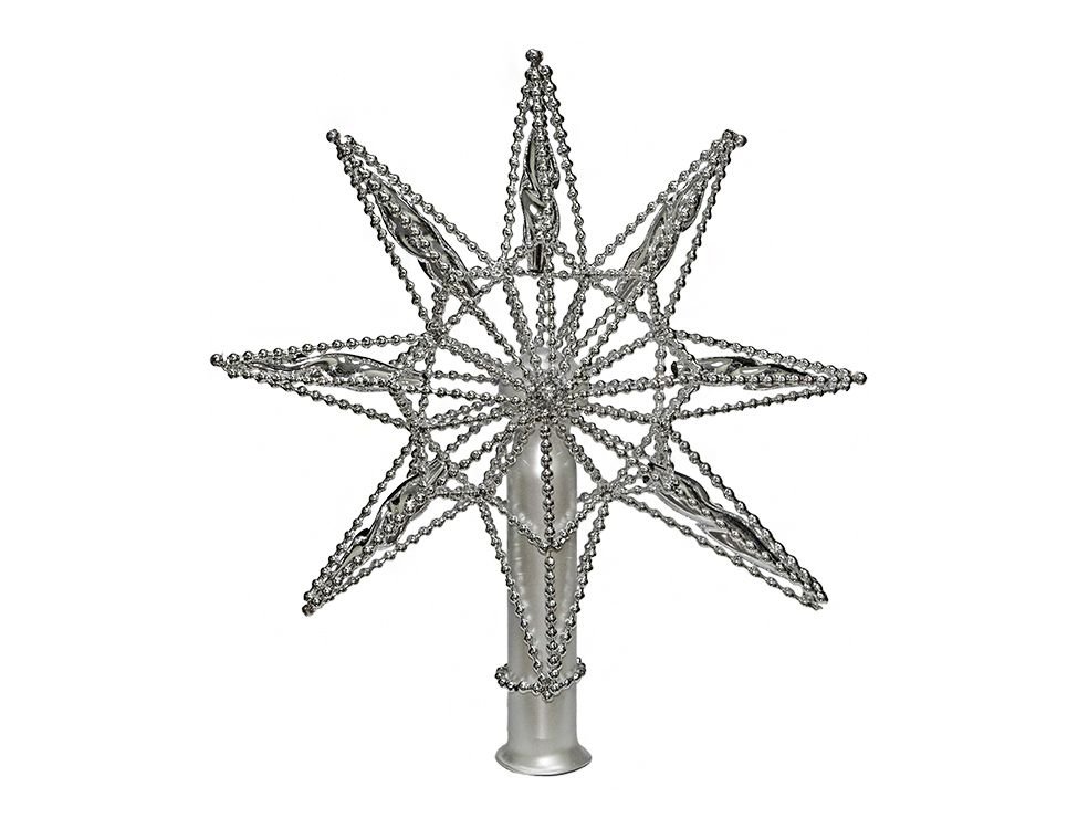 Елочная верхушка звезда серебряная, 215 мм, елочка