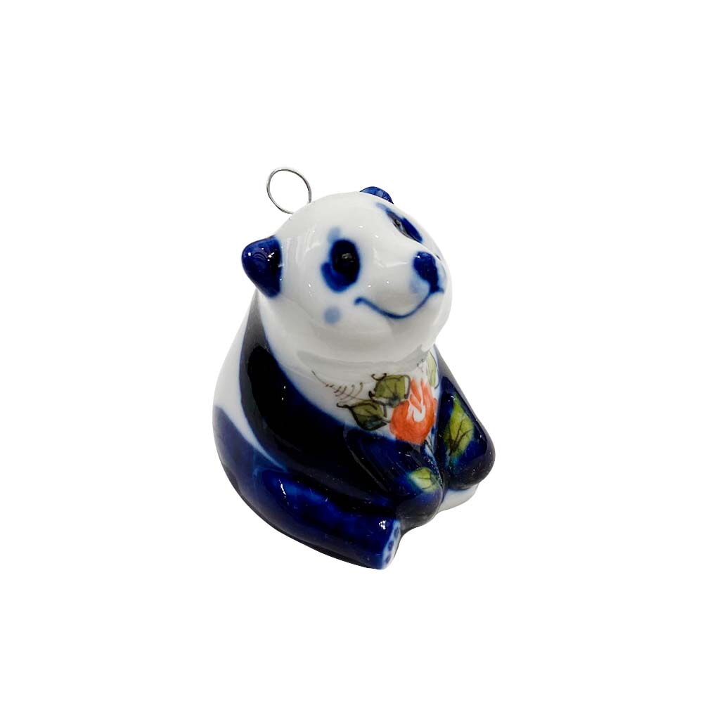 Ёлочная игрушка панда в цветной росписи и кобальте гжель ручная роспись