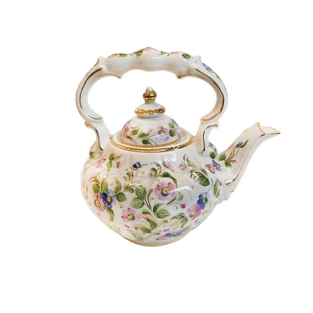 Чайник вдохновение в мелких цветочках сорокиной объем 1450 мл. гжель ручная роспись