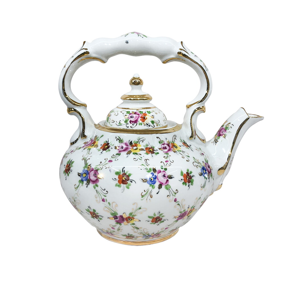 Чайник вдохновение "цветной ситец" сорокиной объем 1450 мл. гжель ручная роспись