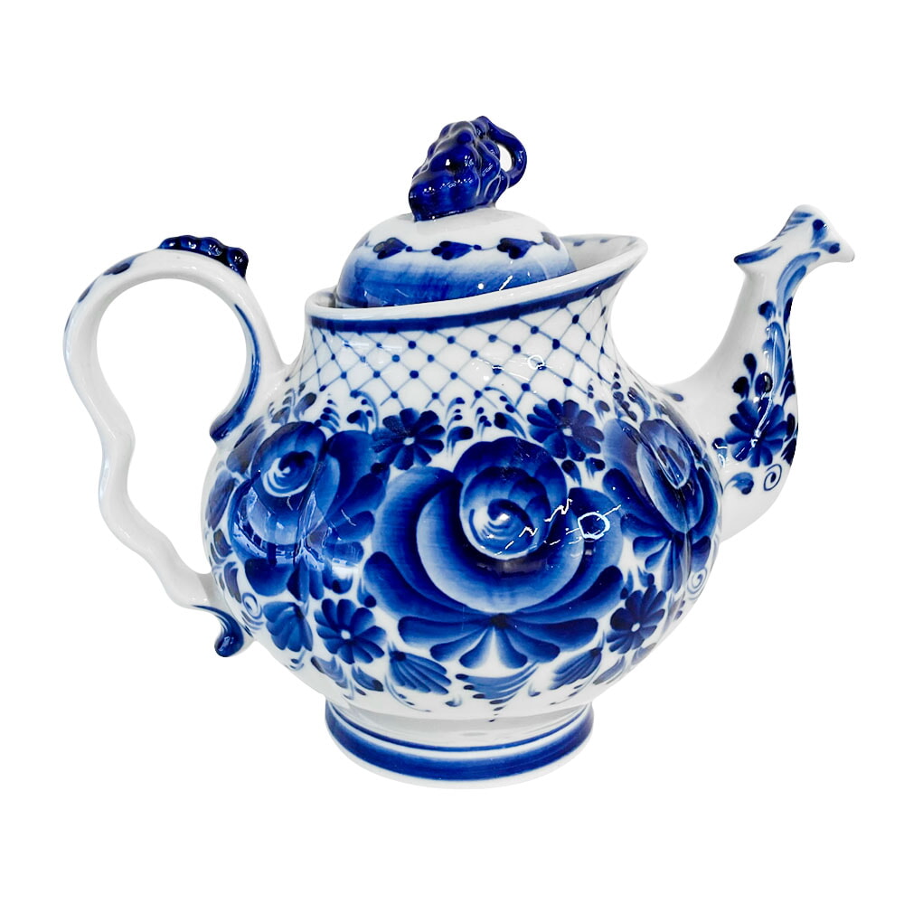 Чайник голубая рапсодия ирины антроповой объем 960 мл. гжель ручная роспись