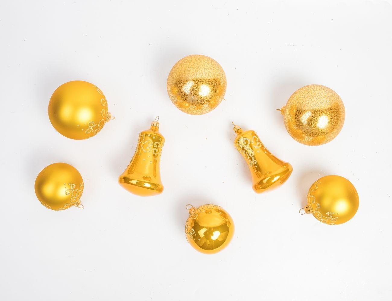Набор стеклянных елочных игрушек грация (шары, колокольчики), золотой, елочка