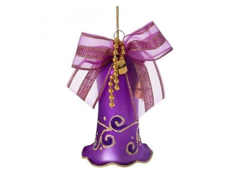 Елочное украшение колокольчик праздничный, фиолетовый, 85 мм, елочка