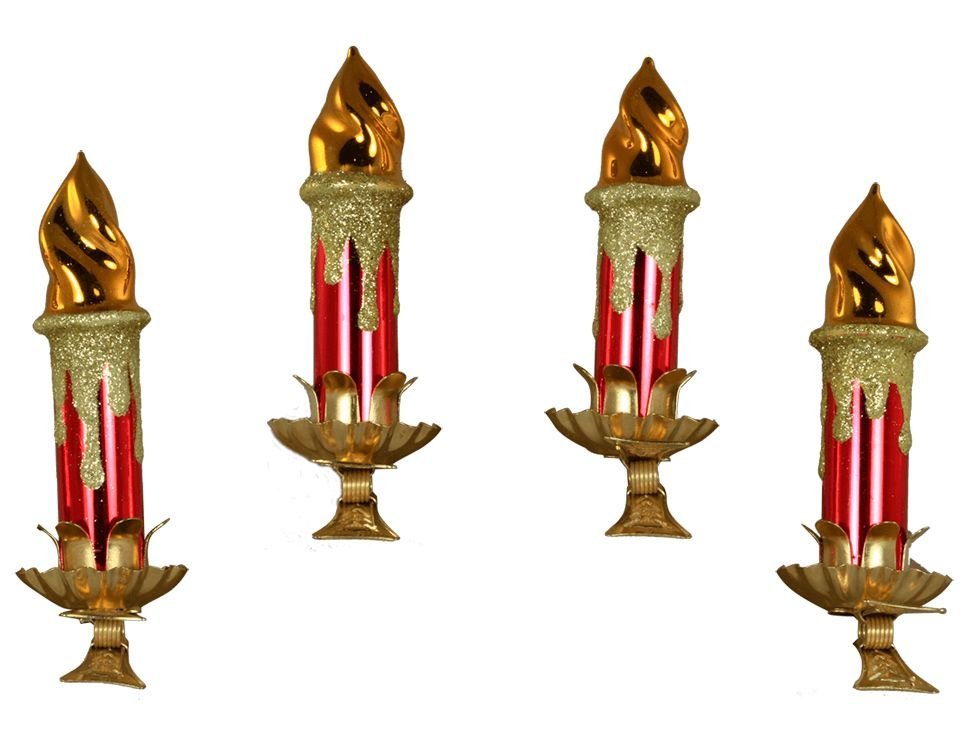 Набор елочных фигурок свечи, 85 мм, красные, 4 шт., елочка