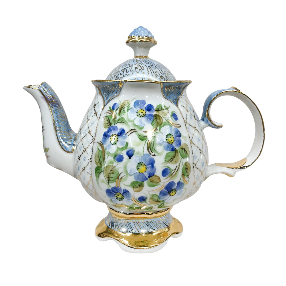 Сервиз чайный цветок в авторская работа сорокиной "голубые цветы" гжель ручная роспись