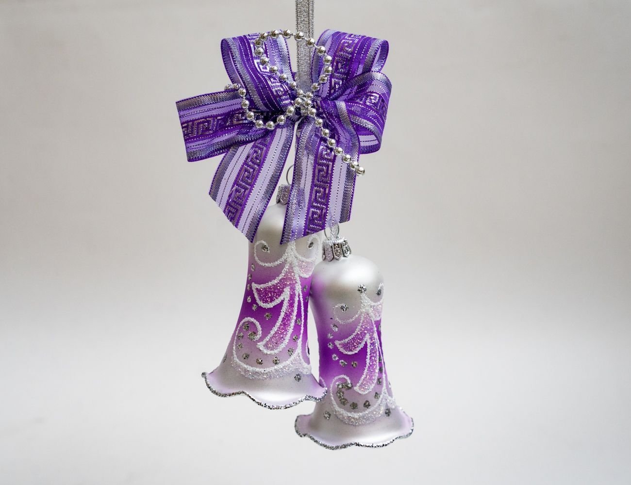 Елочное украшение колокольчики бубенчики, фиолетовые, 20 см, елочка