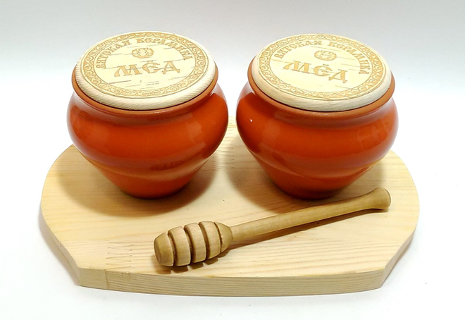 Набор для меда (2 горшка 0,25 литра + ложка для мёда) (0,7 кг.) (терракота)