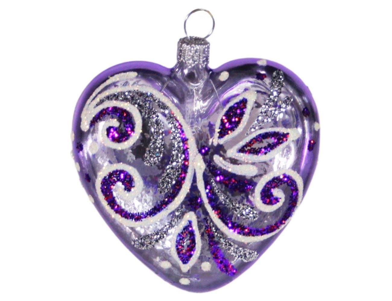 Ёлочное украшение сердечко изящное, фиолетовое, 65 мм, елочка