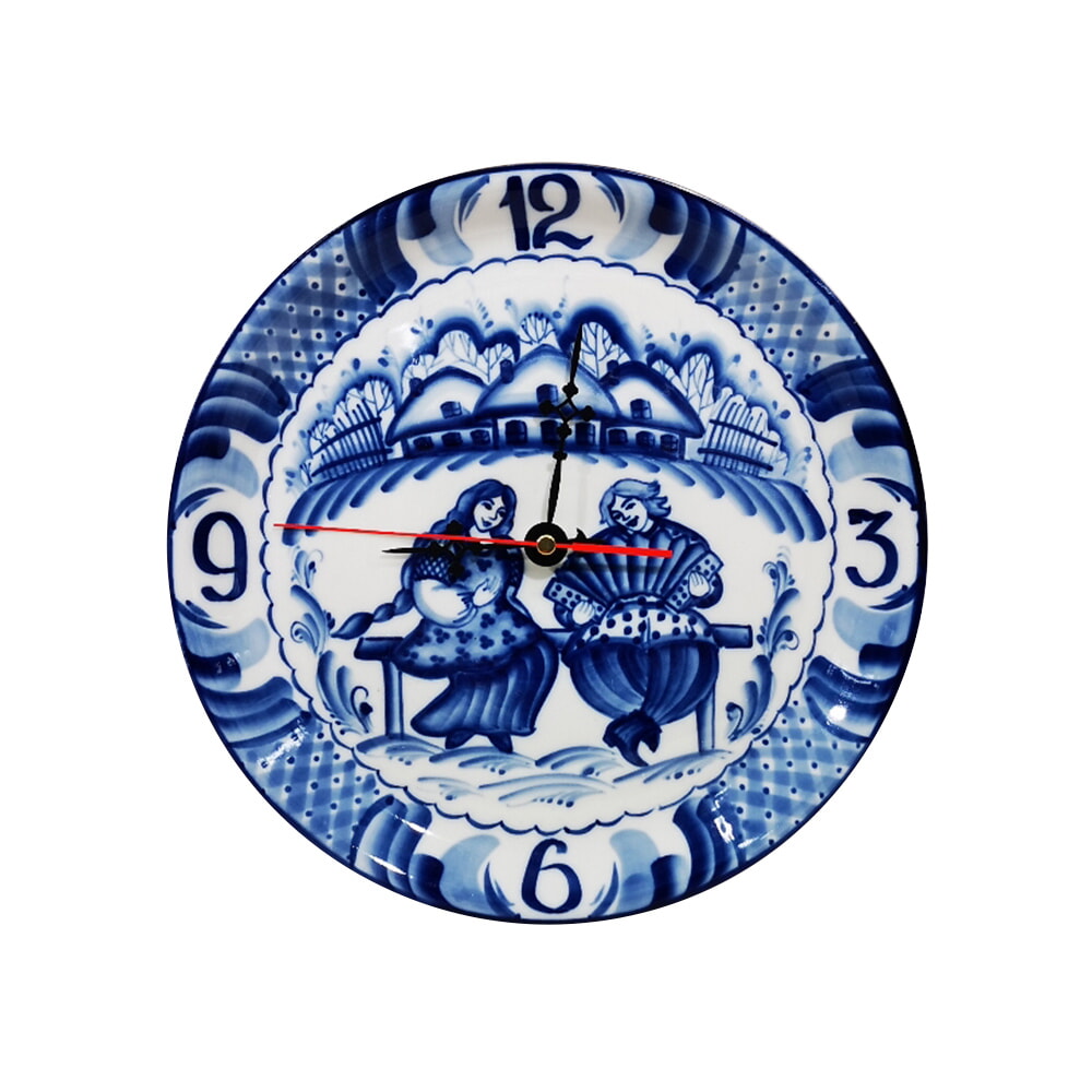 Часы тарелка сюжет гжель ручная роспись