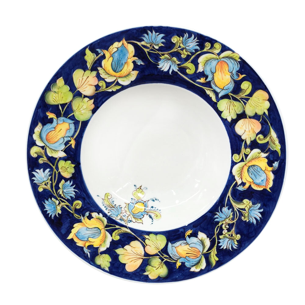 Тарелка для пасты фасон в росписи "дивные цветы" диаметр 26 см. гжель ручная роспись