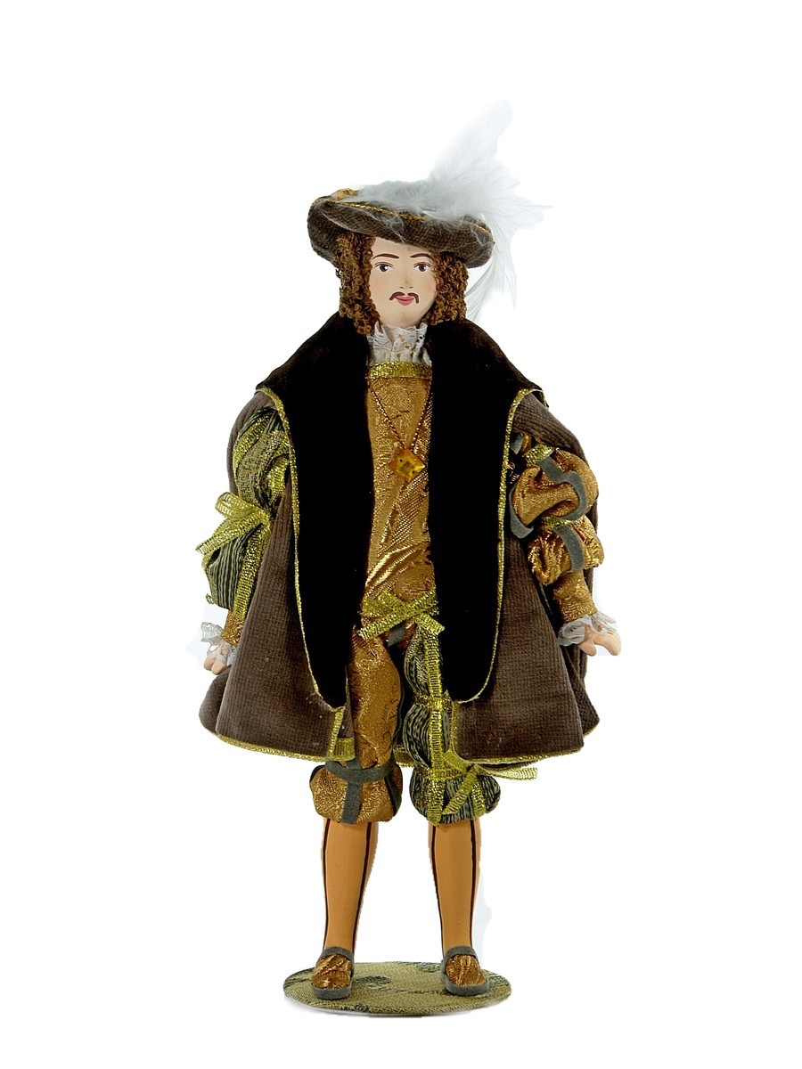 Кукла коллекционная потешного промысла в светском придворном костюме 16 века германия