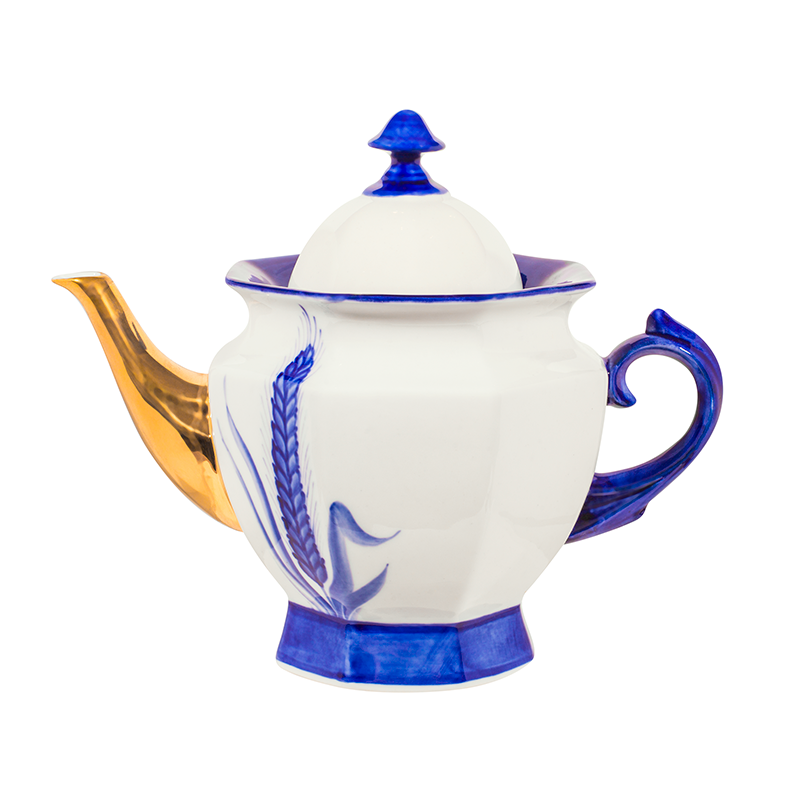 Чайник "колосья" сергей сысоев объем 1000 мл. гжель ручная роспись