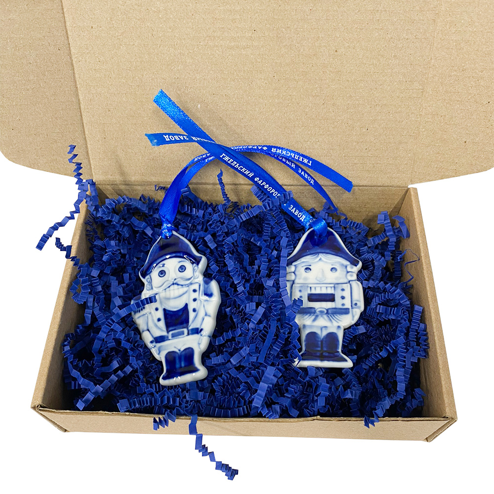 Подарочный набор с синими щелкунчиками гжель ручная роспись