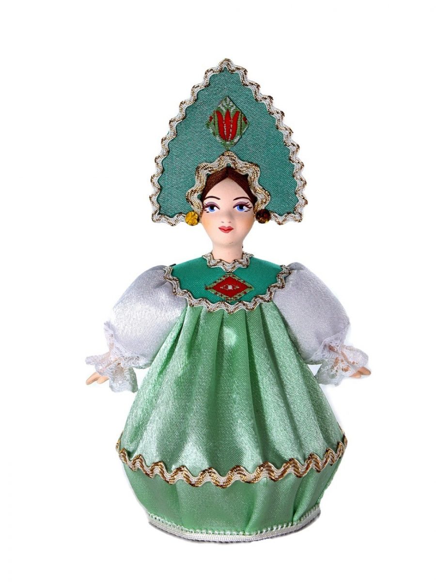 Кукла коллекционная фарфоровая девушка в праздничном русском костюме.