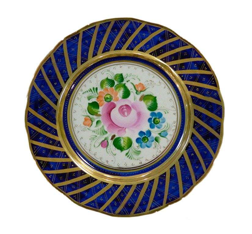 Тарелка десертная (надглазурная роспись) диаметр 20 см. гжель ручная роспись