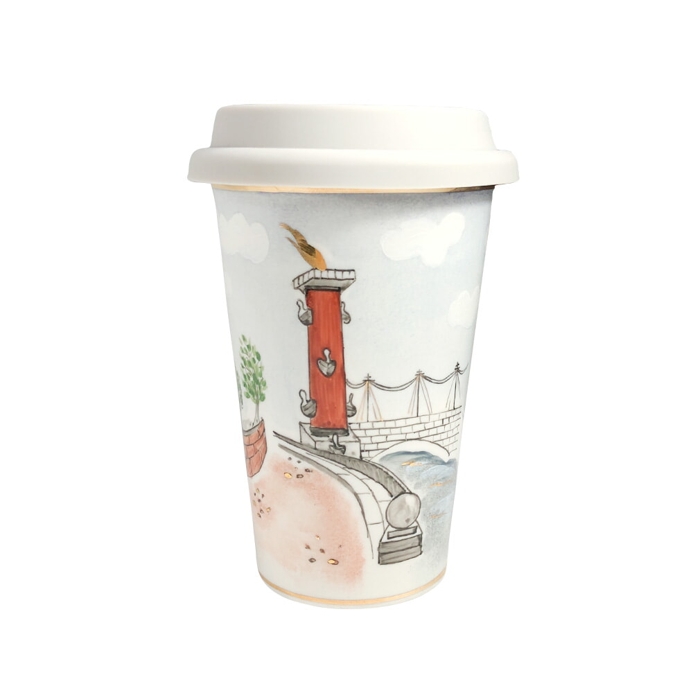 Авторский кофейный стаканчик санкт-петербург №77 объем 400 мл. гжель ручная роспись